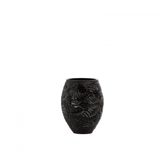 Lalique Feuilles Vase Black