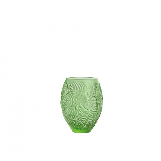 Lalique Feuilles Vase Green