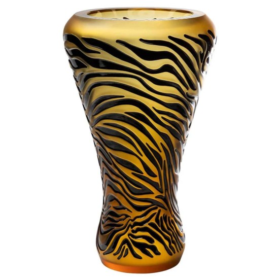 Lalique Tiger Amber Black Vase
