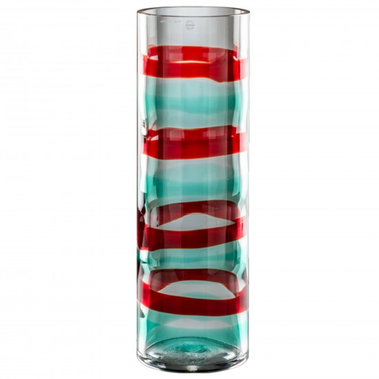Venini Anelli Vase Grass Crystal Mint Green / Red Bands