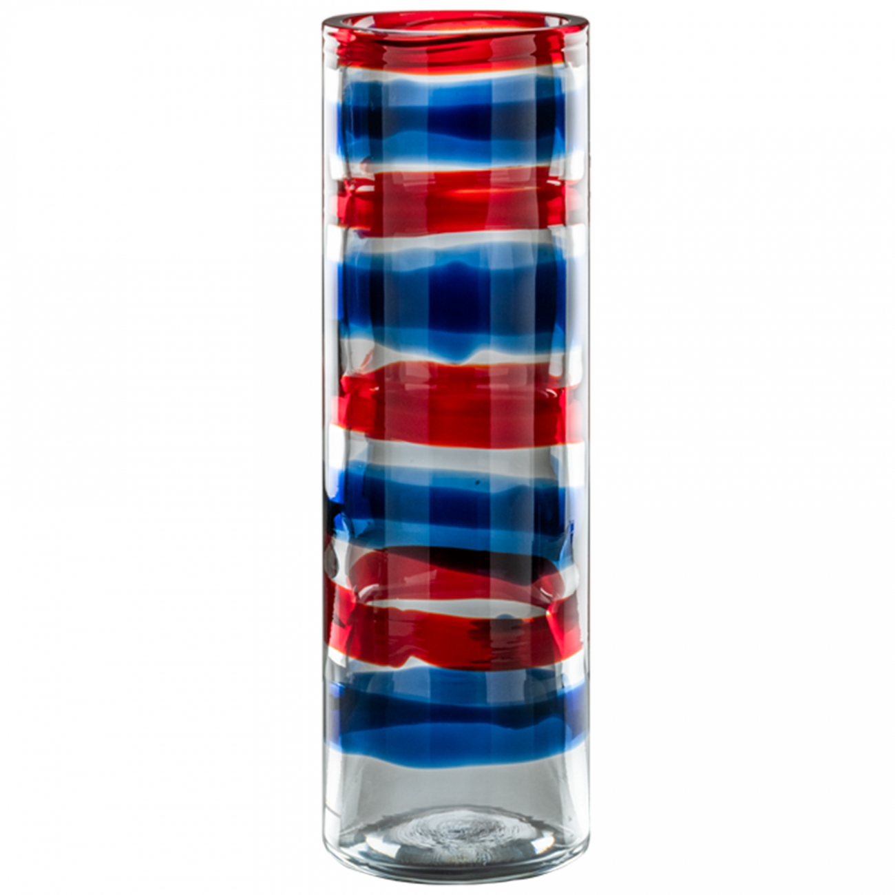 Venini Anelli Vase Grass Crystal Marine Blue / Red Bands