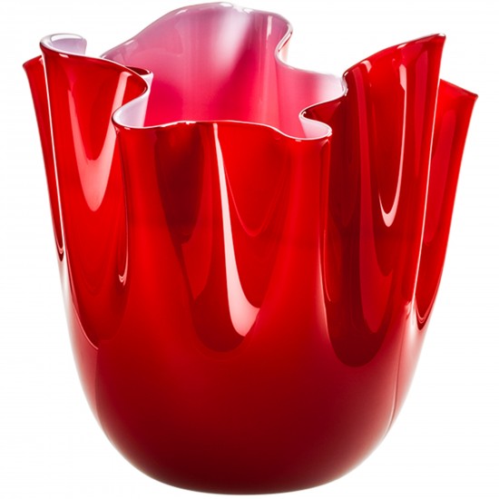 Venini Fazzoletto Opalino Vase Red / Opaque Pink