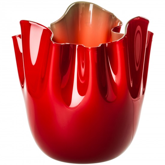 Venini Fazzoletto Opalino Vase Red / Apple Green