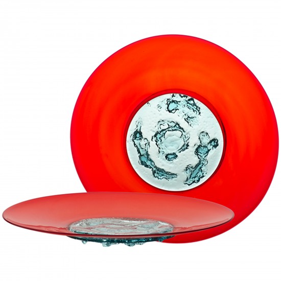 Venini Plate of Tapio Red / Aquamarine