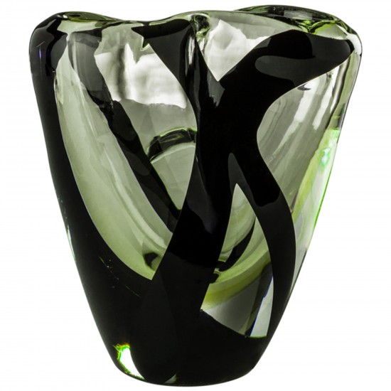 Venini Black Belt Otto Vase Crystal / Grass-Green Black Decoration