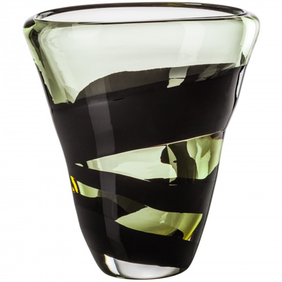 Venini Black Belt Ovale Vase Crystal  / Grass Green Black Decoration