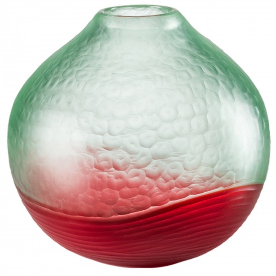 Venini Battuto Bicolor Vase Light Green / Red