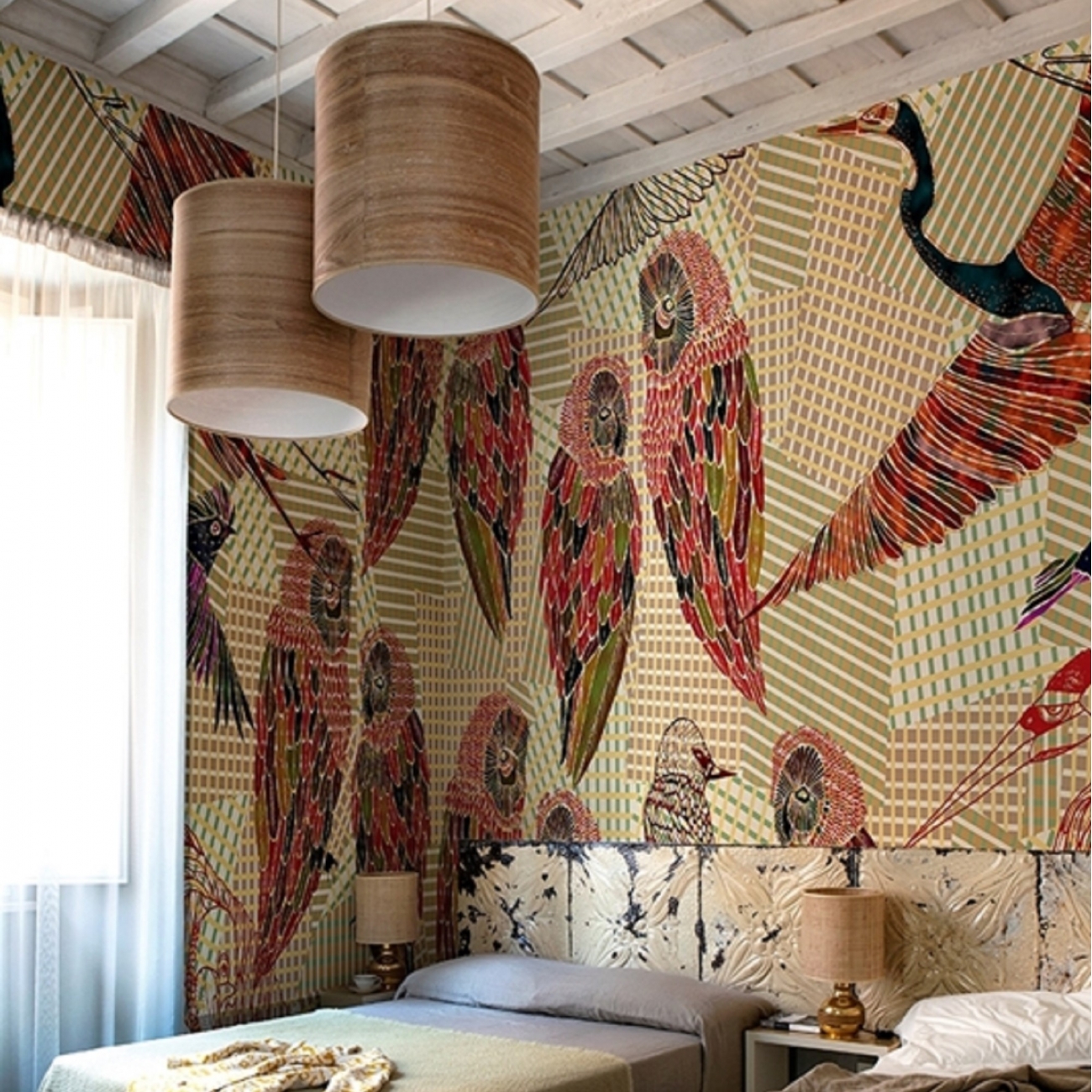 Wall & Deco PENCIL BIRDS Wallpaper