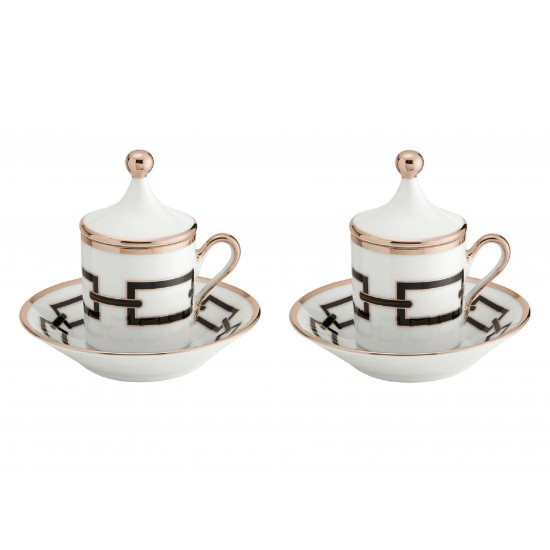 Ginori 1735 Catene Espresso set 2 coffee cups with covers and saucers